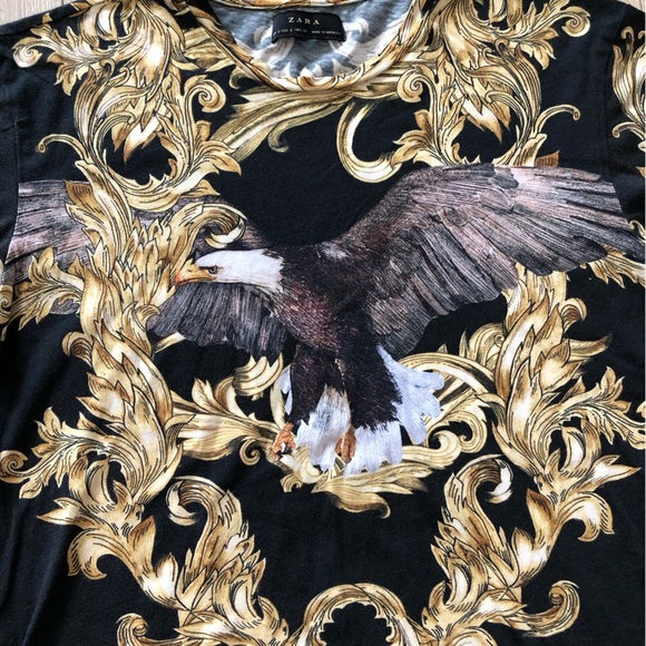 Zara Eagle Print T Shirt in Black Size S - Picture 5 of 9